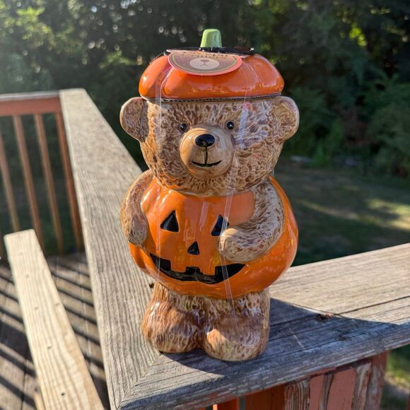 NEW Creepy Critters Teddy Bear Pumpkin Halloween Costume Cookie Jar 10” - Picture 1 of 4